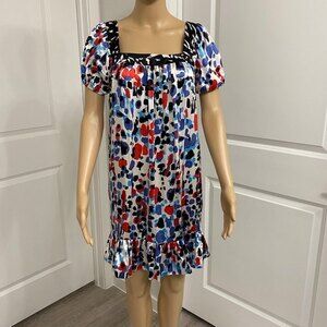 Kensie Women's Rainbow Drops Printed Silk Short Sleeve Dress. Multicolor. Small.